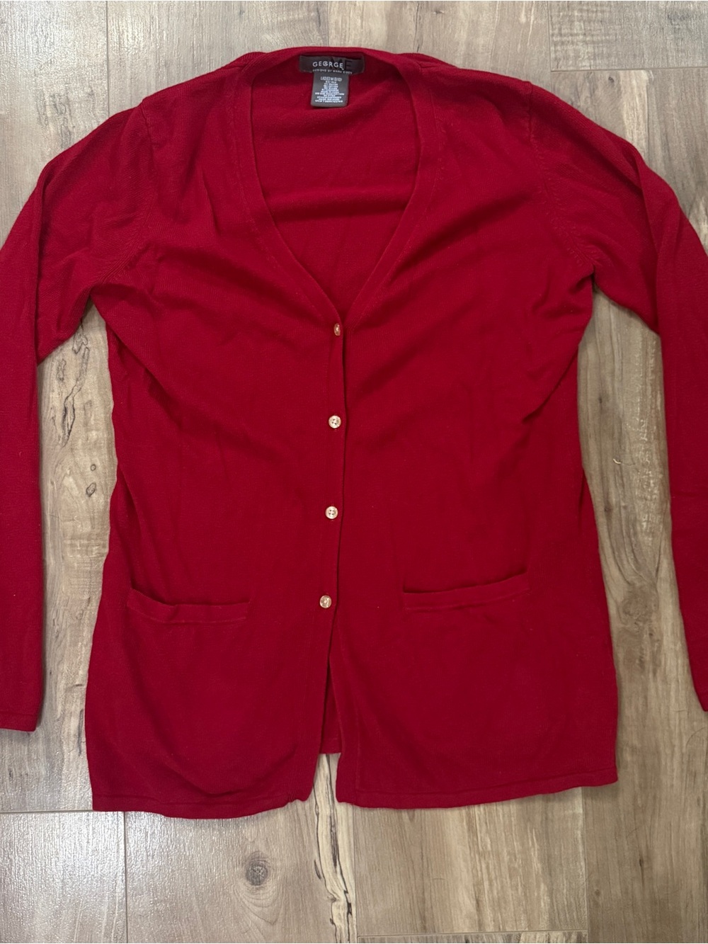 George Designs by Mark Eisen Red Button up Cardigan - Medium (Silk/Rayon/Cotton)